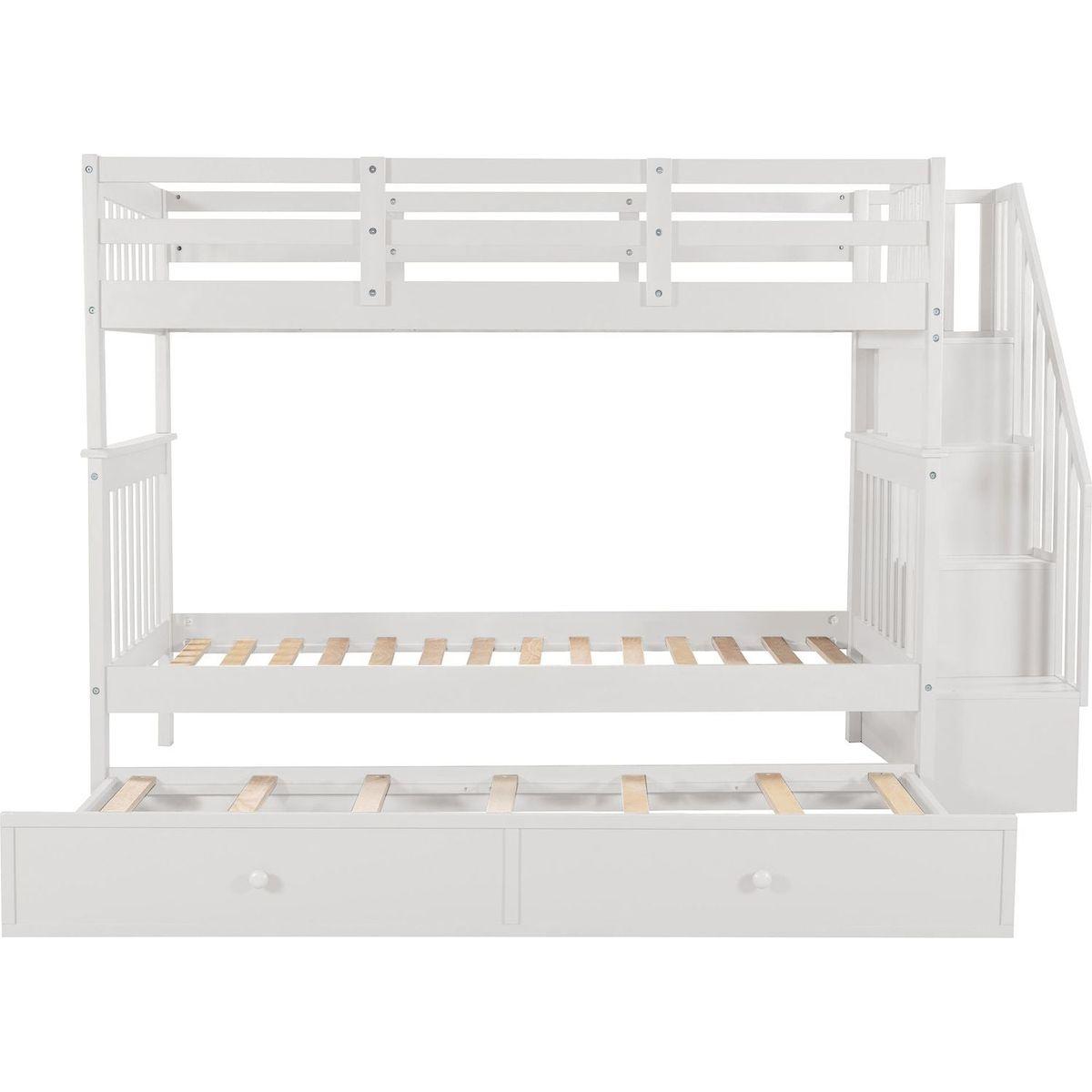 Stairway Twin-Over-Twin Bunk Bed with Twin size Trundle for Bedroom, Dorm, Adults, White () - Streamdale Furniture