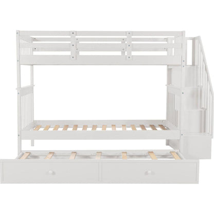Stairway Twin-Over-Twin Bunk Bed with Twin size Trundle for Bedroom, Dorm, Adults, White () - Streamdale Furniture