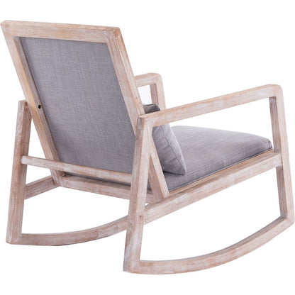 Solid wood linen fabric antique white wash painting rocking chair with removable lumbar pillow