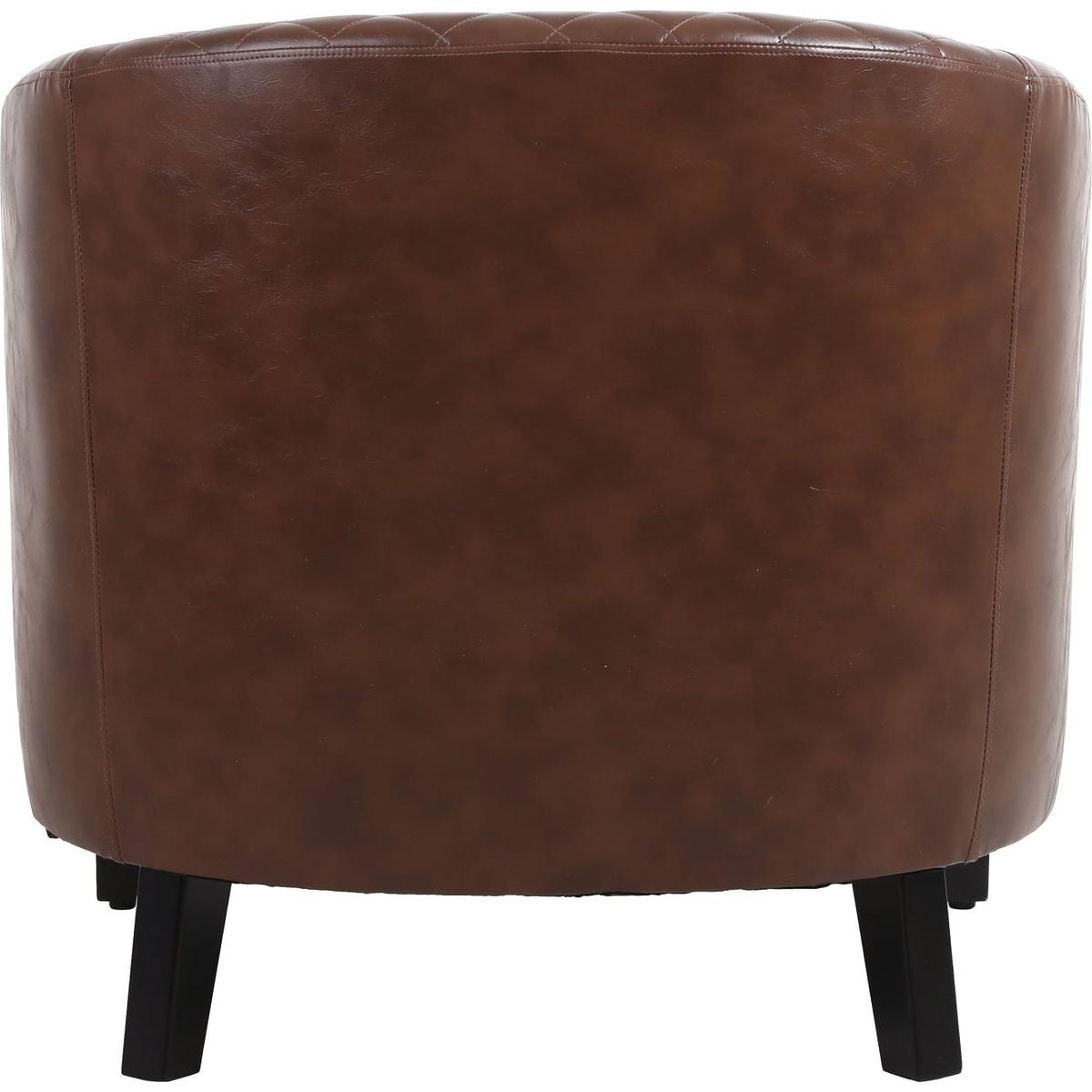 accent Barrel chair living room chair with nailheads and solid wood legs Brown pu leather