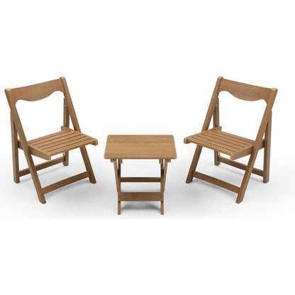 HIPS Material Outdoor Bistro Set Foldable Small Table and Chair Set with 2 Chairs and Rectangular Table, Teak