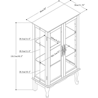 Curio Cabinet Lighted Curio Diapaly Cabinet with Adjustable Shelves and Mirrored Back Panel, Tempered Glass Doors (Walnut, 3 Tier), (E26 light bulb not included) - Streamdale Furniture