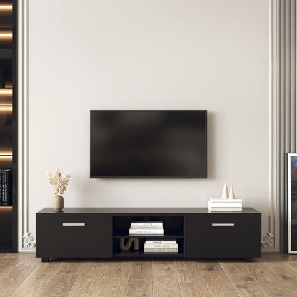 Black TV Stand for 70 Inch TV Stands, Media Console Entertainment Center Television Table, 2 Storage Cabinet with Open Shelves for Living Room Bedroom