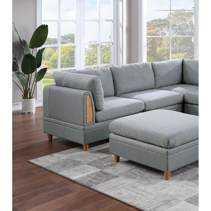 Living Room Furniture 8pc Sectional Sofa Set Light Grey Dorris Fabric Couch 3x Wedges 3x Armless Chair And 2x Ottomans