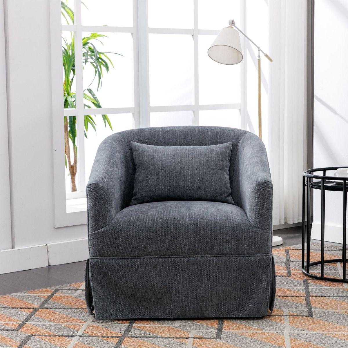 degree Swivel Accent Armchair Linen Blend Grey