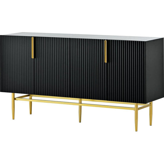 Modern Elegant 4-door Sideboard Gold Metal Handle Buffet Cabinet for Dining Room, Living Room, Bedroom, Hallway (Black)