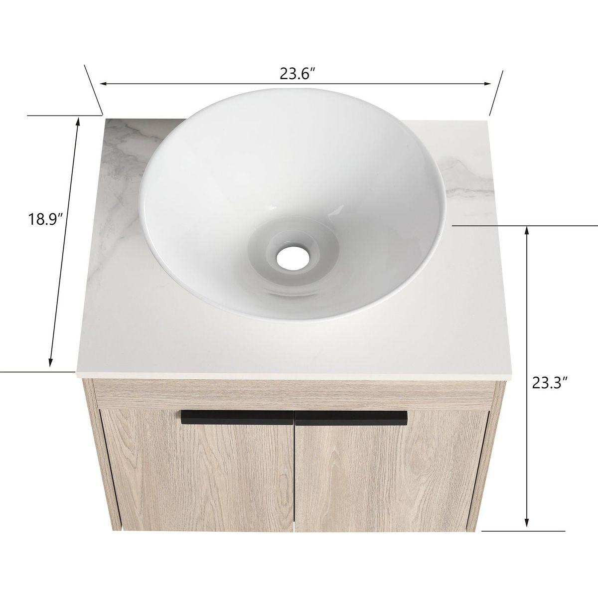 24" Modern Design Float Bathroom Vanity With Ceramic Basin Set, Wall Mounted White Oak Vanity With Soft Close Door, KD-PackingD-Packing Pieces