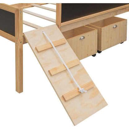 Twin size Loft Bed Wood Bed with Two Storage Boxes - Natrual ()