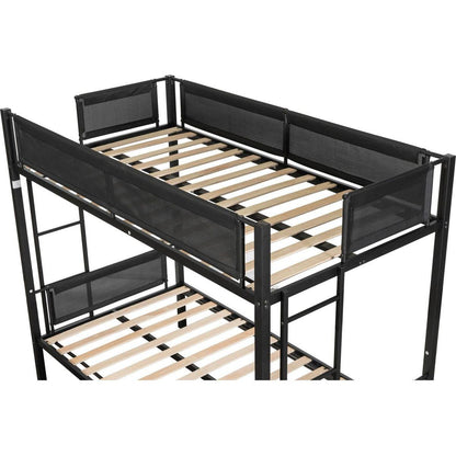 Twin over twin bunk bed with trundle (Wood Slat and Textilene Guardrail)