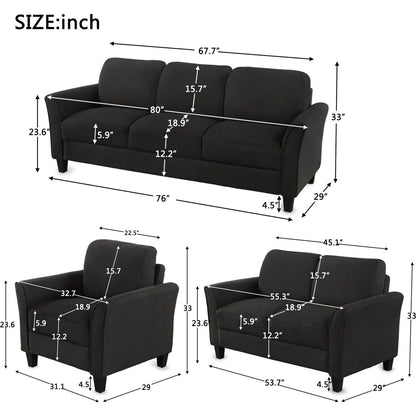 Living Room Sets Furniture Armrest Sofa Single Chair Sofa Loveseat Chair 3-Seat Sofa (ChairLoveseat Chair&3-Seat Sofa, Black)