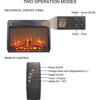 26 inch electric fireplace insert, ultra thin heater with log set & realistic flame, remote control with timer, overheating protection - Streamdale Furniture
