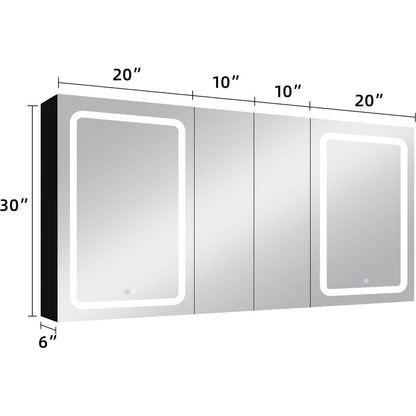 60x30 Inch LED Bathroom Medicine Cabinet Surface Mount Double Door Lighted Medicine Cabinet, Medicine Cabinets for Bathroom with Mirror Defogging, Dimmer Black