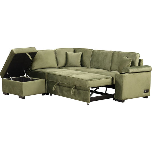 87.4" Sleeper Sofa Bed,2 in 1 Pull Out sofa bed L Shape Couch with Storage Ottoman for Living Room,Bedroom Couch and Small Apartment, Green