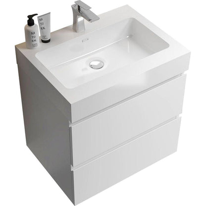 201 Alice 24" White Bathroom Vanity with Sink, Large Storage Wall Mounted Floating Bathroom Vanity for Modern Bathroom, One-Piece Sink Basin without Drain and Faucet