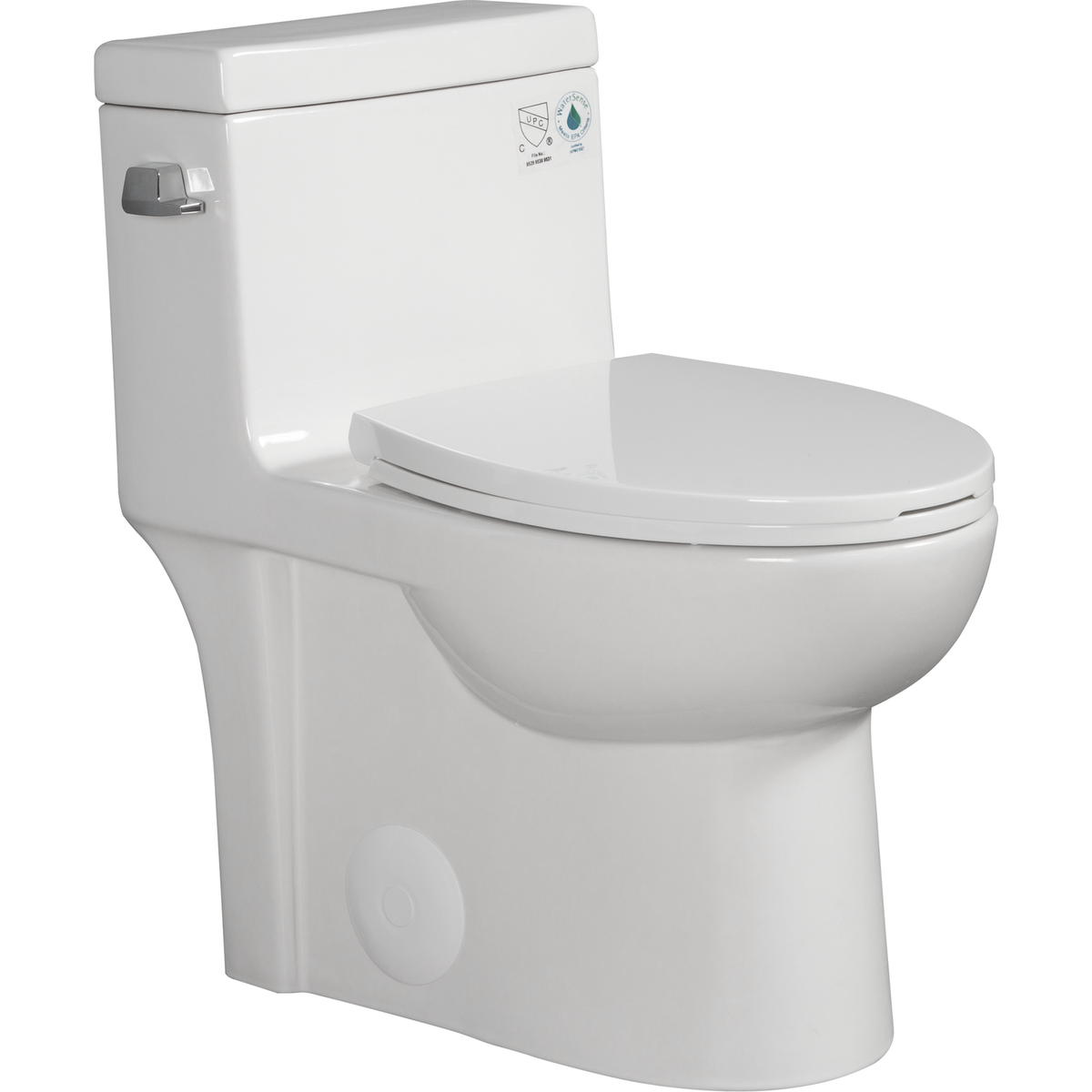 15 1/8 Inch 1.28 GPF 1-Piece Elongated Toilet with Soft-Close Seat - Gloss White 23T03-GW