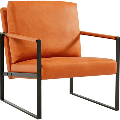 Lounge, living room, office or the reception area PU leather accent arm chair with Extra thick padded backrest and seat cushion sofa chairs, Non-slip adsorption feet, sturdy metal frame, Orange