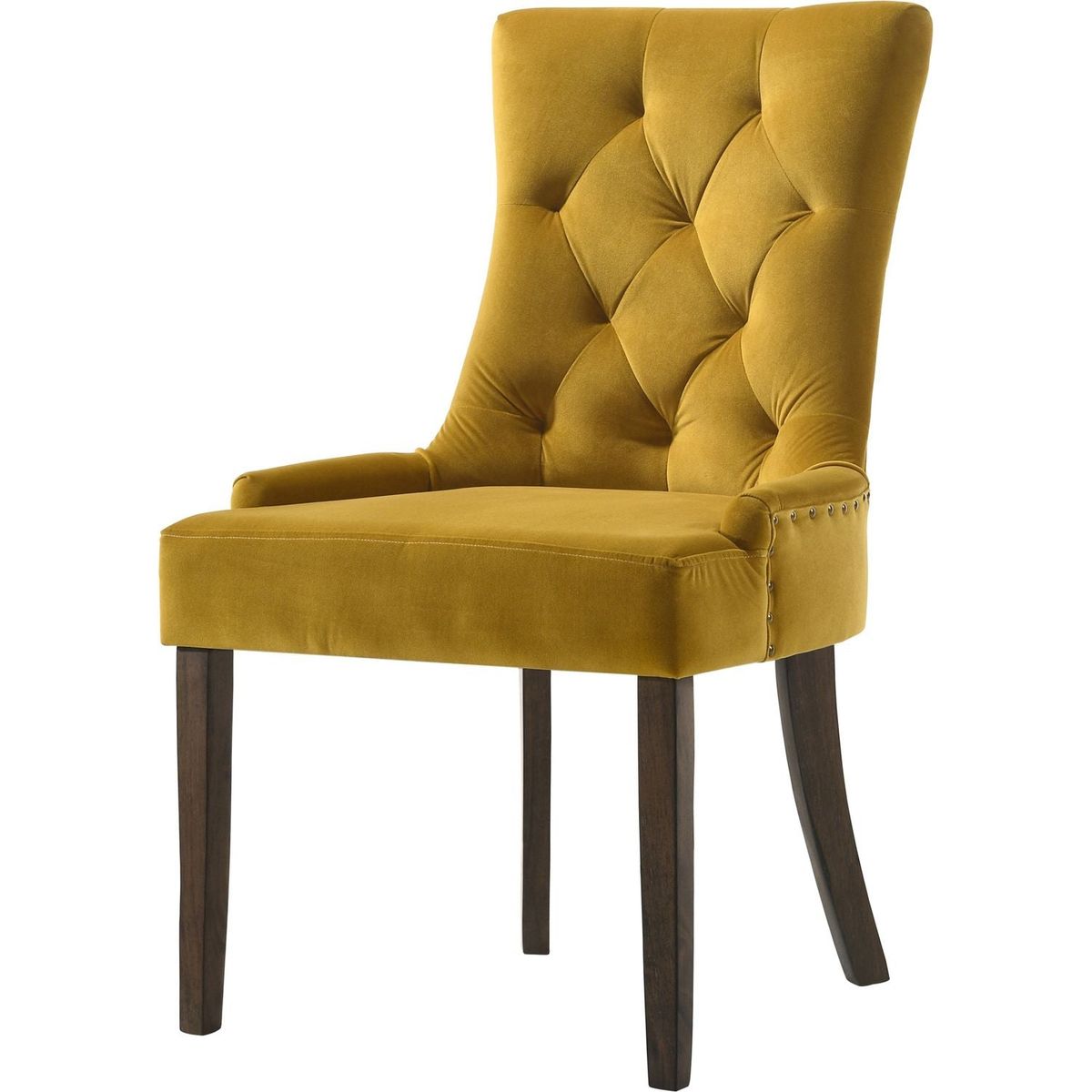 Farren Side Chair, Yellow Velvet & Espresso Finish