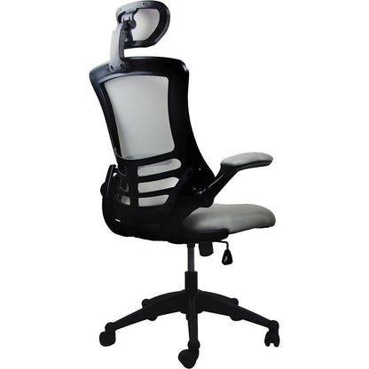 Modern High-Back Mesh Executive Office Chair with Headrest and Flip-Up Arms, Silver Grey