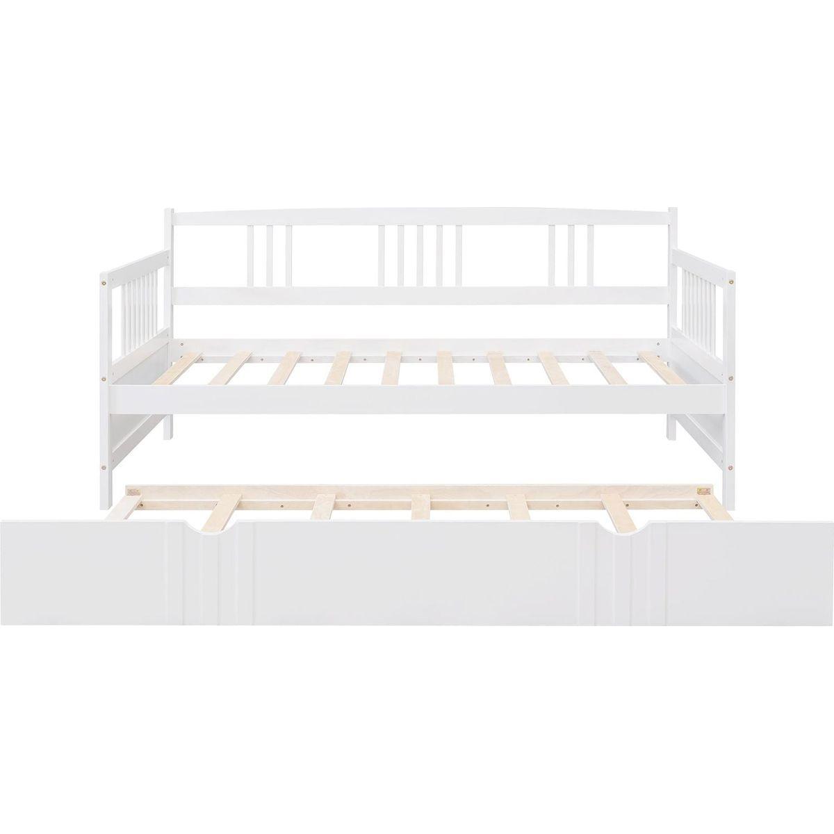 Twin Size Daybed Wood Bed with Twin Size Trundle, White