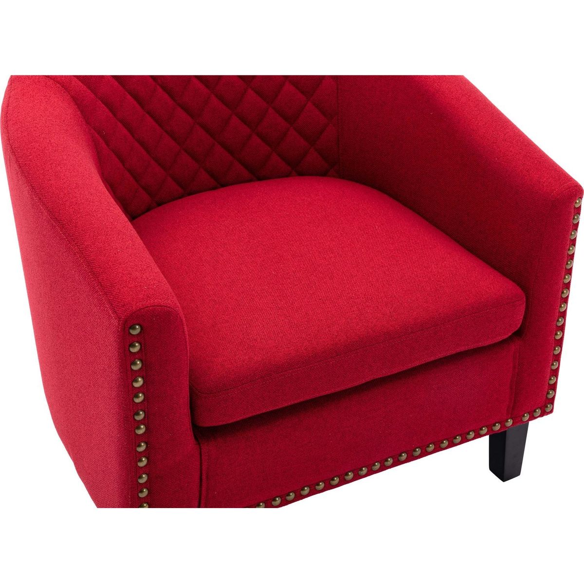 accent Barrel chair living room chair with nailheads and solid wood legs Red Linen