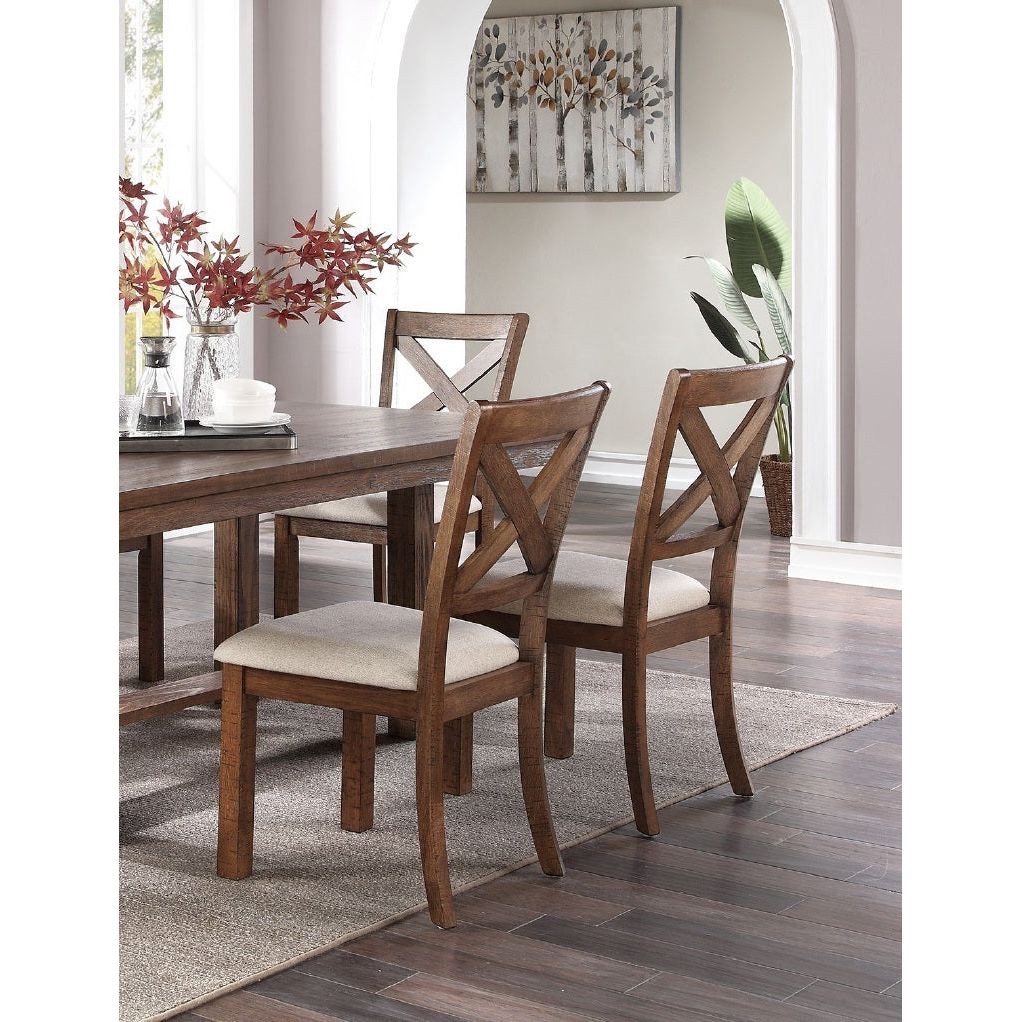 Set of 2 Side Chairs Natural Brown Finish Solid wood Contemporary Style Kitchen Dining Room Furniture Unique X- Design Chairs