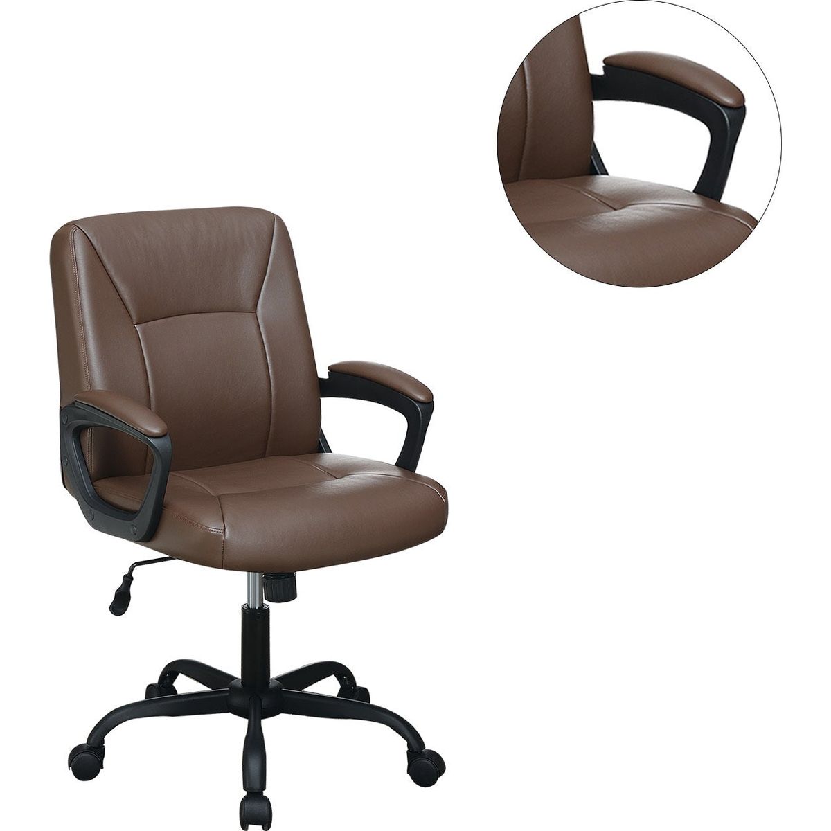 Adjustable Height Office Chair with Padded Armrests, Brown