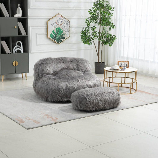 Bean Bag Chair Faux fur Lazy Sofa /Footstool Durable Comfort Lounger High Back Bean Bag Chair Couch for Adults and Kids, Indoor