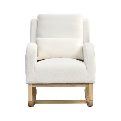 27.5" W Modern Accent High Back Living Room Casual Armchair Rocker with One Lumbar Pillow, Two Side Pockets, Teddy.