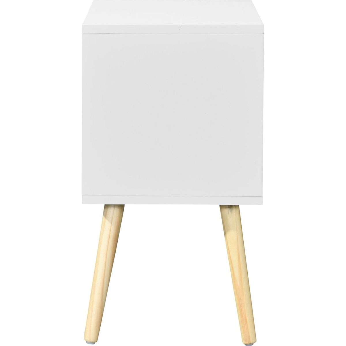 Side Table with 2 Drawer and Rubber Wood Legs, Mid-Century Modern Storage Cabinet for Bedroom Living Room Furniture, White