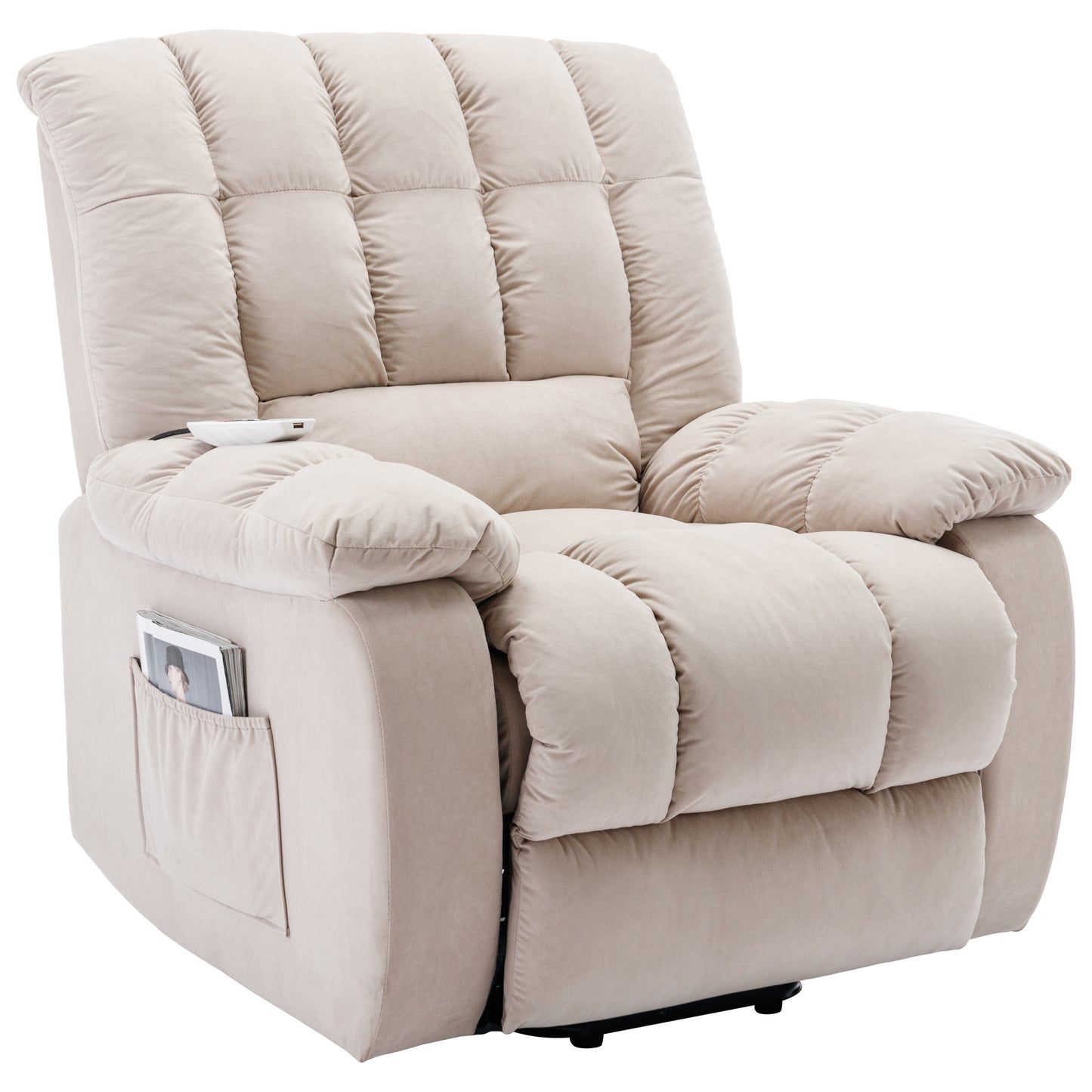 Massage Recliner Chair Electric Power Lift Recliner Chairs with Heat, Vibration, Side Pocket for Living Room Bedroom, Beige