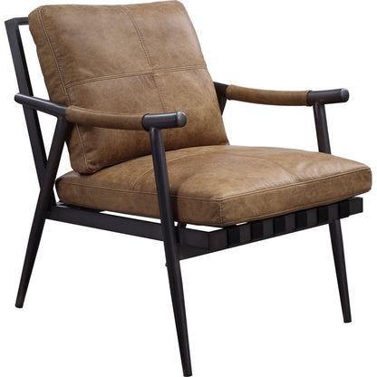 Anzan Accent Chair in Berham Chestnut Top Grain Leather & Matt Iron Finish