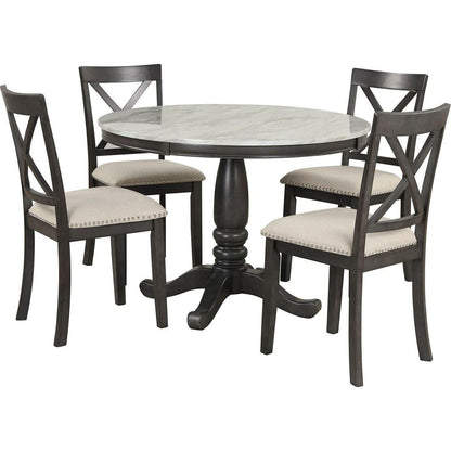 5 Pieces Dining Table and Chairs Set for 4 Persons, Kitchen Room Solid Wood Table with 4 Chairs