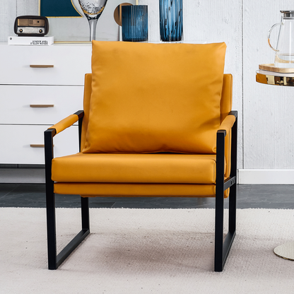 PU Leather Accent Arm Chair Mid Century Upholstered Armchair with Metal Frame Extra-Thick Padded Backrest and Seat Cushion Sofa Chairs for Living Room (orange PU Leather + Metal Frame + Foam)SF-008