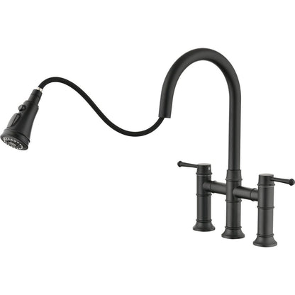 Double Handle Bridge Kitchen Faucet With Pull-Down Spray Head