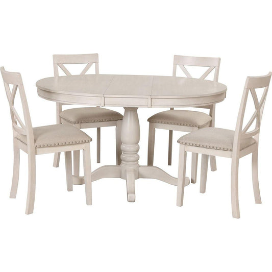 Modern Dining Table Set for 4, Round Table and 4 Kitchen Room Chairs, 5 Piece Kitchen Table Set for Dining Room, Dinette, Breakfast Nook, Antique White