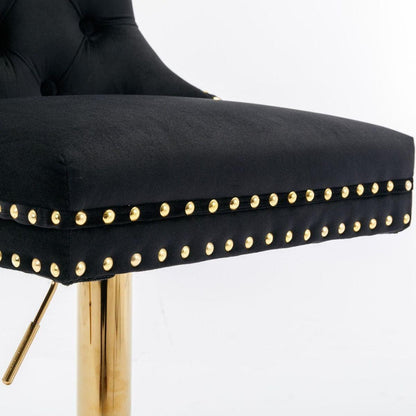 Thick Golden Swivel Velvet Barstools Adjusatble Seat Height from 27-35 Inch, Modern Upholstered Bar Stools with Backs Comfortable Tufted for Home Pub and Kitchen Island (Black, Set of 2)