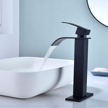 Waterfall Spout Bathroom Faucet, Single Handle Bathroom Vanity Sink Faucet