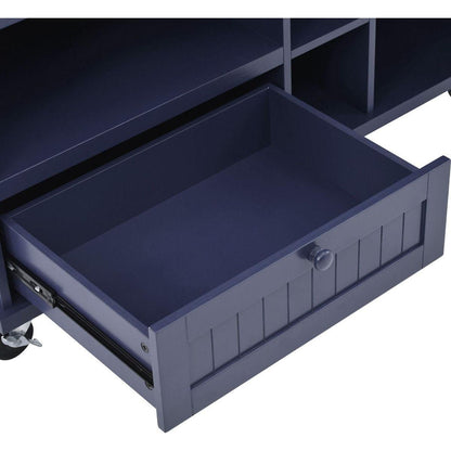 Kitchen Island Cart with Storage Cabinet and Two Locking Wheels,Solid wood desktop,Microwave cabinet,Floor Standing Buffet Server Sideboard for Kitchen Room,Dining Room,, Bathroom(Dark blue)