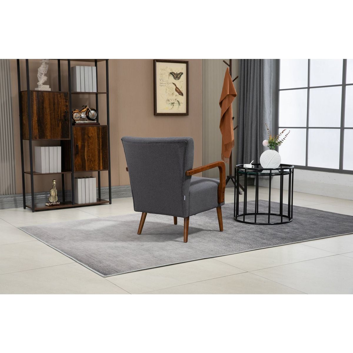 Wood Frame Armchair, Modern Accent Chair Lounge Chair for Living Room