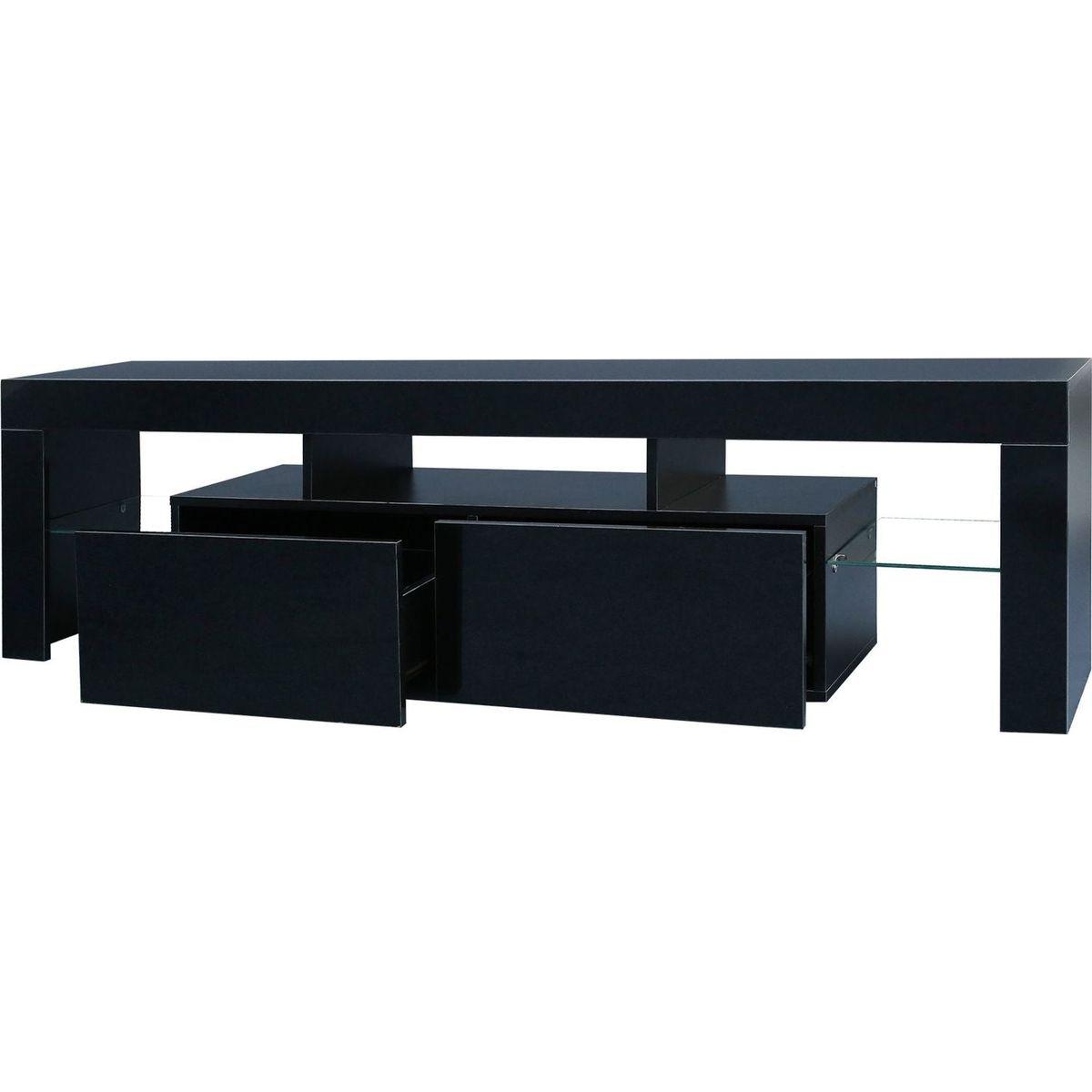 Modern Black TV Stand, 20 Colors LED TV Stand w/Remote Control Lights