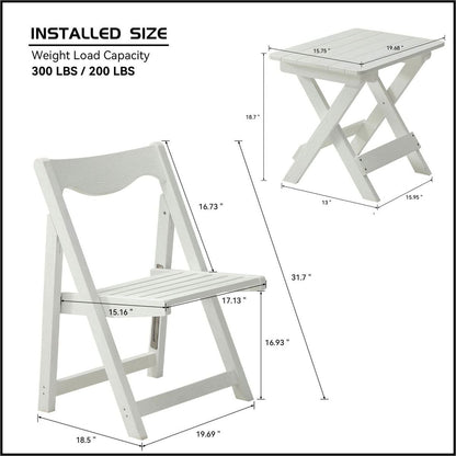 HIPS Foldable Small Table and Chair Set with 2 Chairs and Rectangular Table White