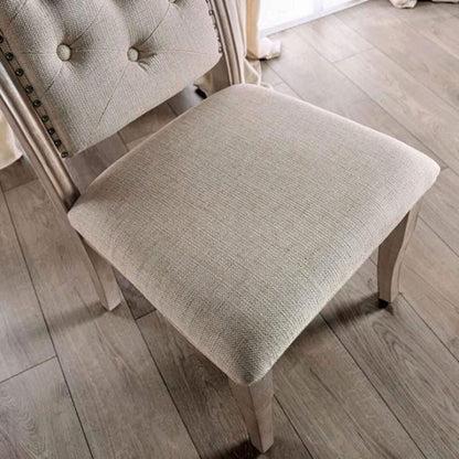 Natural Rustic Tone Set of 2 Dining Chairs Beige Fabric Tufted back Chairs Nailhead trim Upholstered Seat Glam Transitional