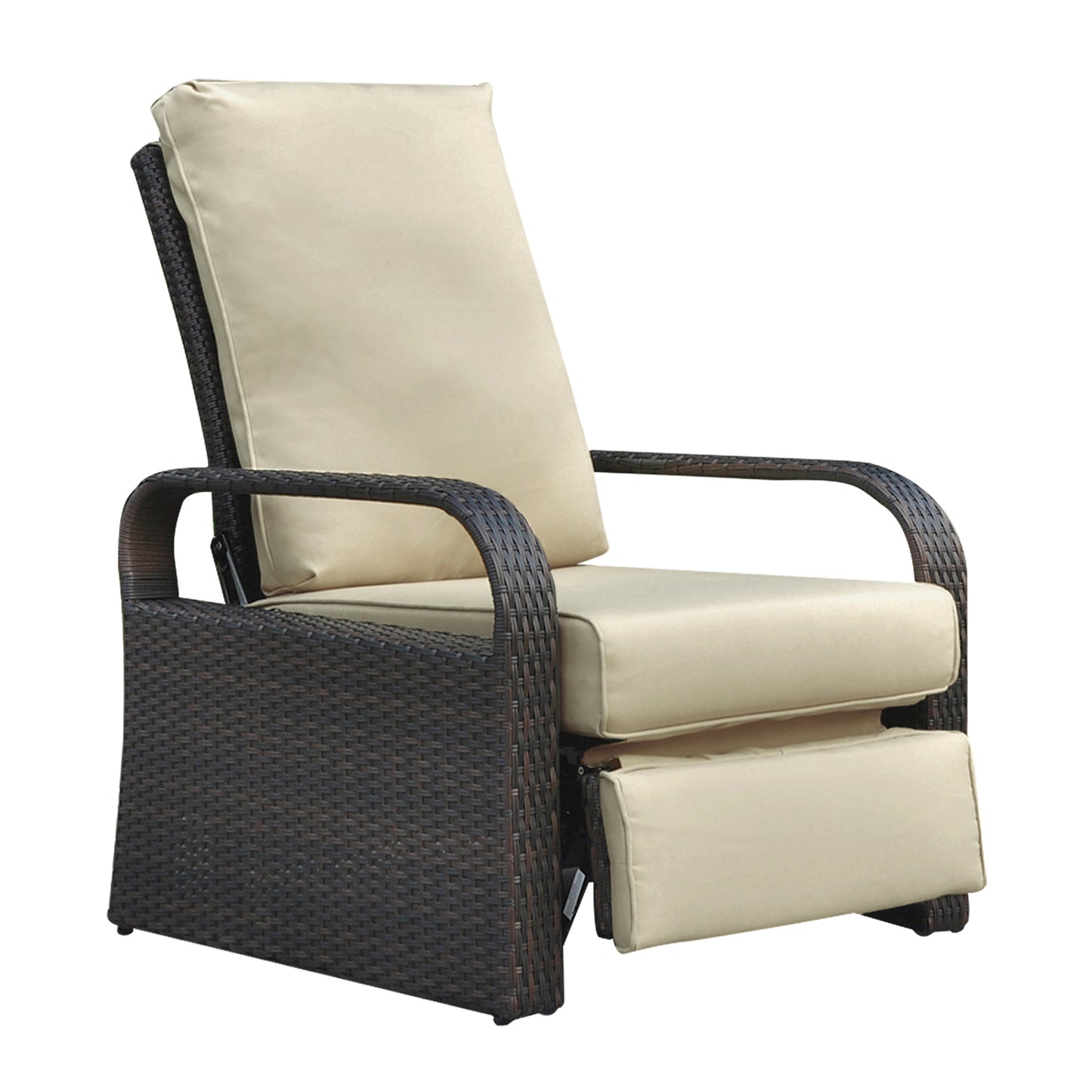 Outdoor Recliner, Automatic Adjustable Wicker Lounge Recliner Chair with Comfy Thicken Cushion, All Weather Aluminum Frame, Brown Wicker + Khaki Cushion