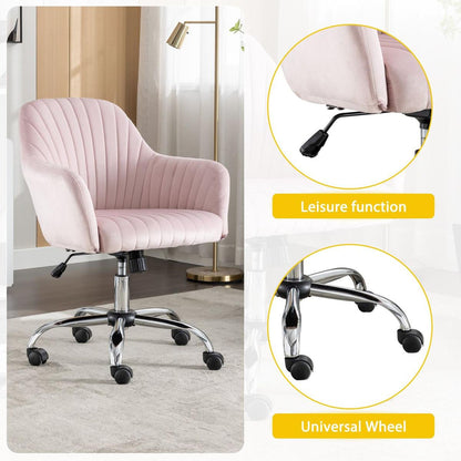 New -Modern home office leisure chair with adjustable velvet height and adjustable casters (PINK)