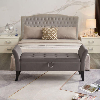 51.5" Bed Bench with Storage Grey Velvet - Streamdale Furniture