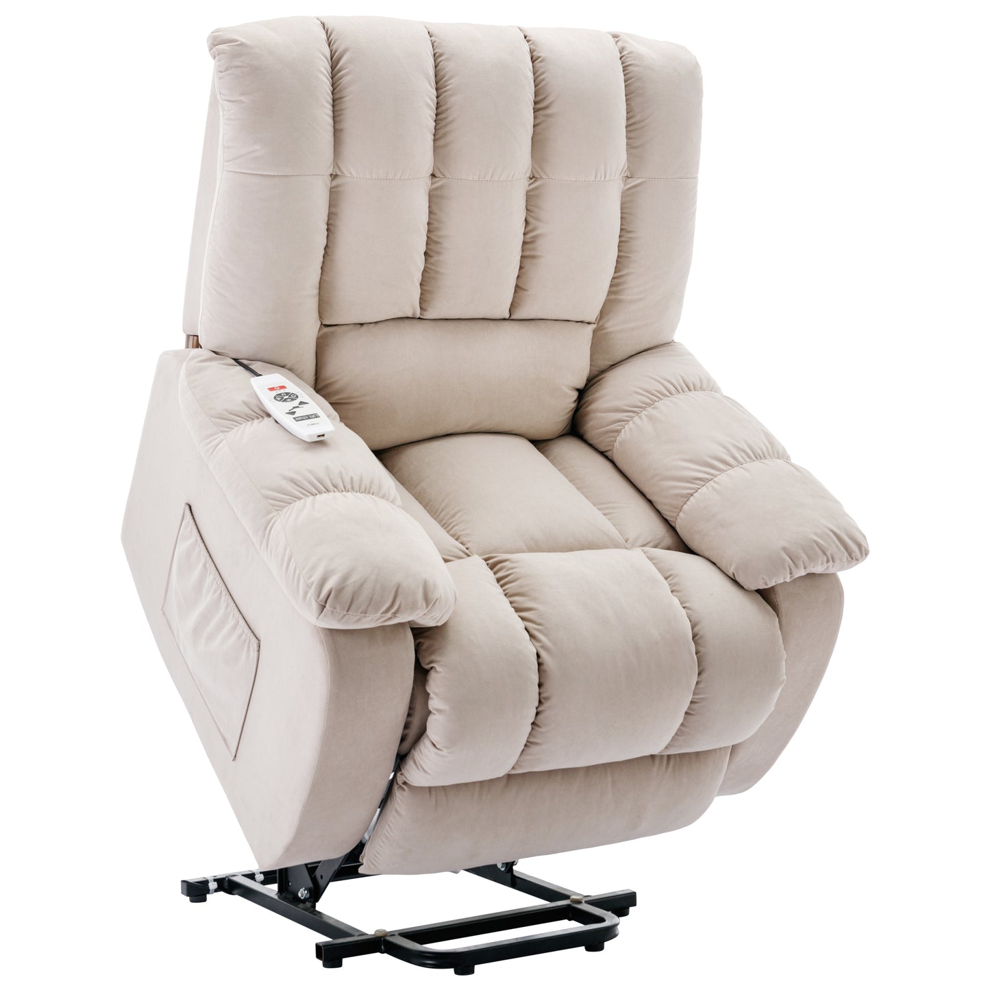 Massage Recliner Chair Electric Power Lift Recliner Chairs with Heat, Vibration, Side Pocket for Living Room Bedroom, Beige