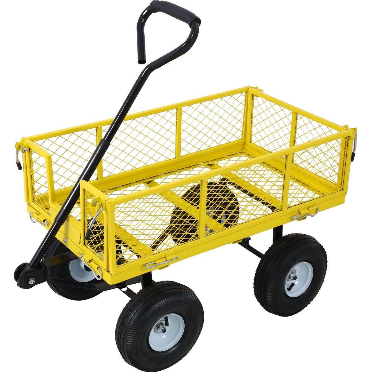 Steel Garden Cart, Steel Mesh Removable Sides, 3 cu ft, 550 lb Capacity, Yellow