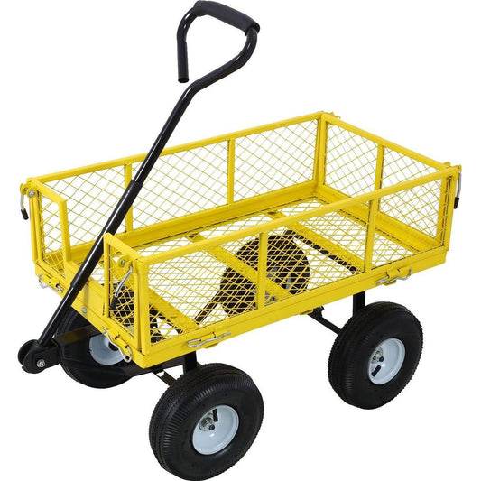 Steel Garden Cart, Steel Mesh Removable Sides, 3 cu ft, 550 lb Capacity, Yellow