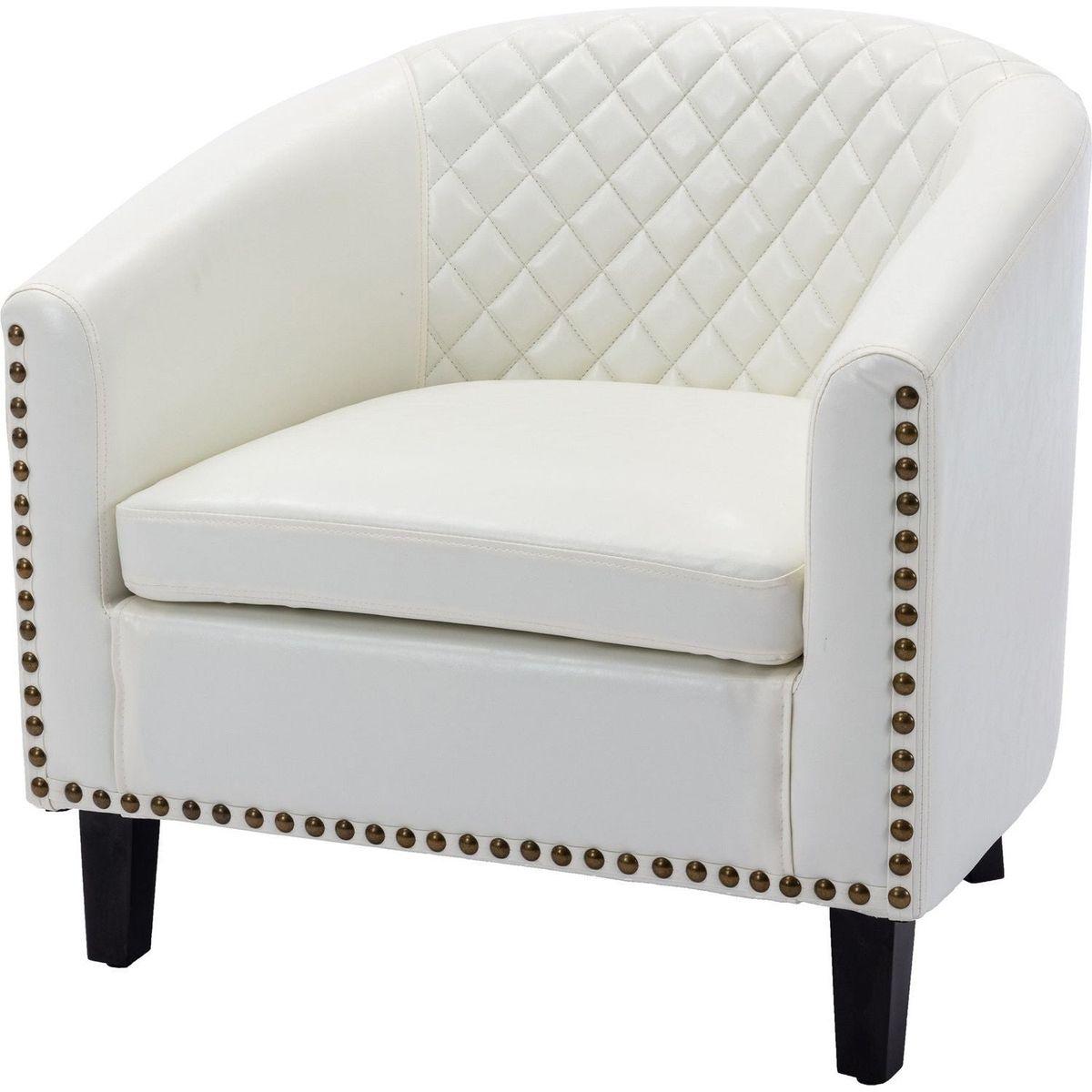 accent Barrel chair living room chair with nailheads and solid wood legs white pu leather