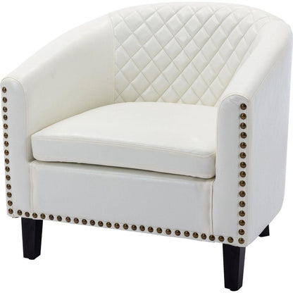 accent Barrel chair living room chair with nailheads and solid wood legs white pu leather